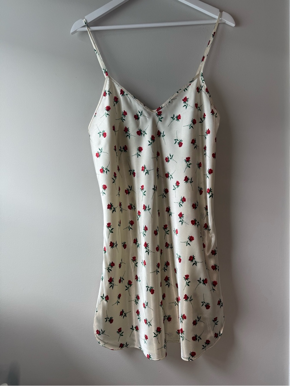 Lillianna Ivory Satin Red Rose Floral Slip Nightgown XL